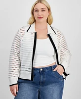 And Now This Trendy Plus Open-Stitch Zip-Front Cardigan, Exclusively at Macy's