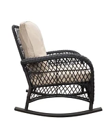 Simplie Fun 3 Pieces Conversation Set, Outdoor Wicker Rocker Patio Bistro Set, Rocking Chair with Glass Top Side Table