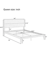 Mid-Century Modern Queen Size 12 Inch Bamboo Wood Platform Bed with Wood Slat Support, No Box Spring Needed, Easy Tool-Free Assembly