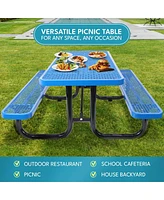 Simplie Fun 6 ft. Rectangular Outdoor Steel Picnic Table with umbrella pole in Blue