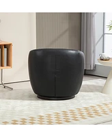 Simplie Fun Upholstered Swivel Barrel Armchair with Storage Modern Living Room Side Chair for Bedroom/Office/Reading Spaces - Pu Black