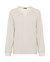 Olsen Women's Split Neck Mixed Media Blouse