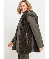 Olsen Women's Mixed Media Coat with Removable Hood