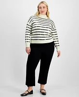 On 34th Trendy Plus Sequin Striped Mock-Neck Sweater, Exclusively at Macy's