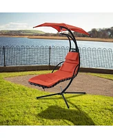 Orange Oasis: Ergonomic Hammock Chair with Umbrella and Pillow