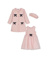 Blueberi Boulevard Toddler and Little Girls Fit-and-Flare Bows Knit Dress, Coat with Hat, 3-Piece Set