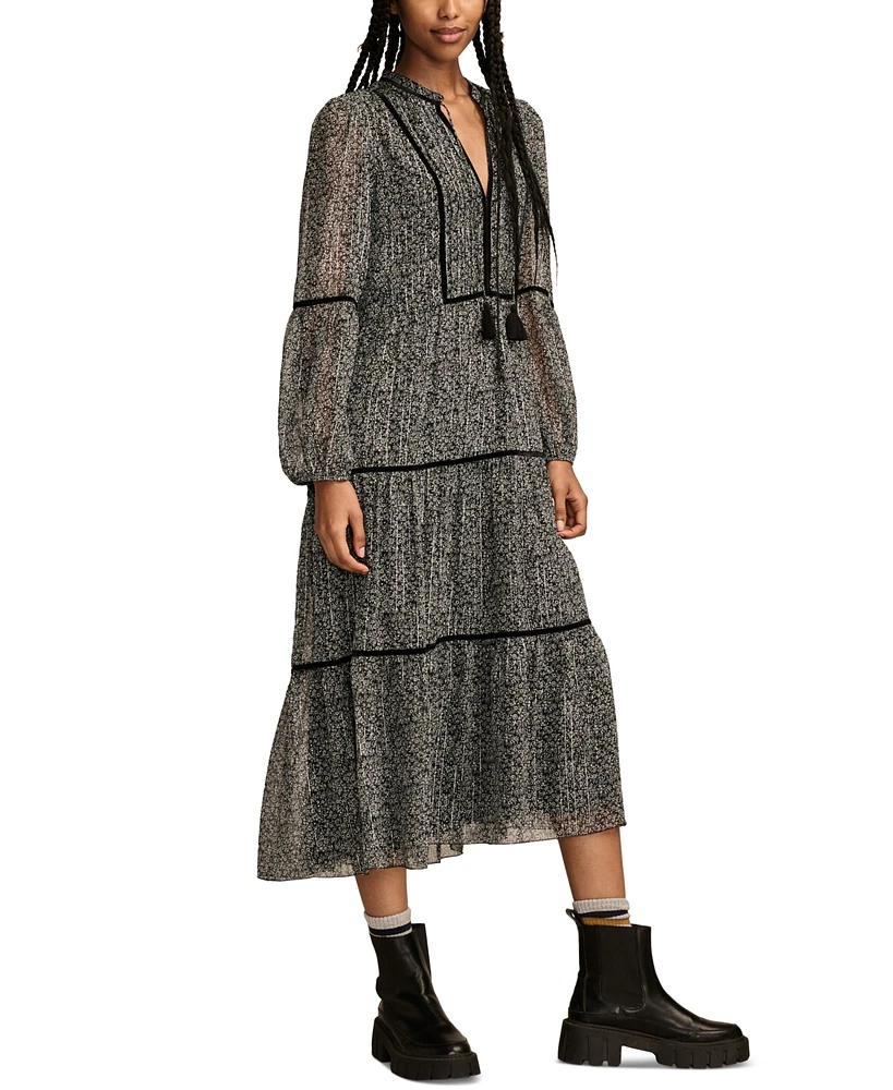 Lucky Brand Women's Printed Midi Peasant Dress