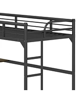 Slickblue Twin Metal Loft Bed with Desk, Ladder, and Guardrails Includes Under-Bed Book Desk