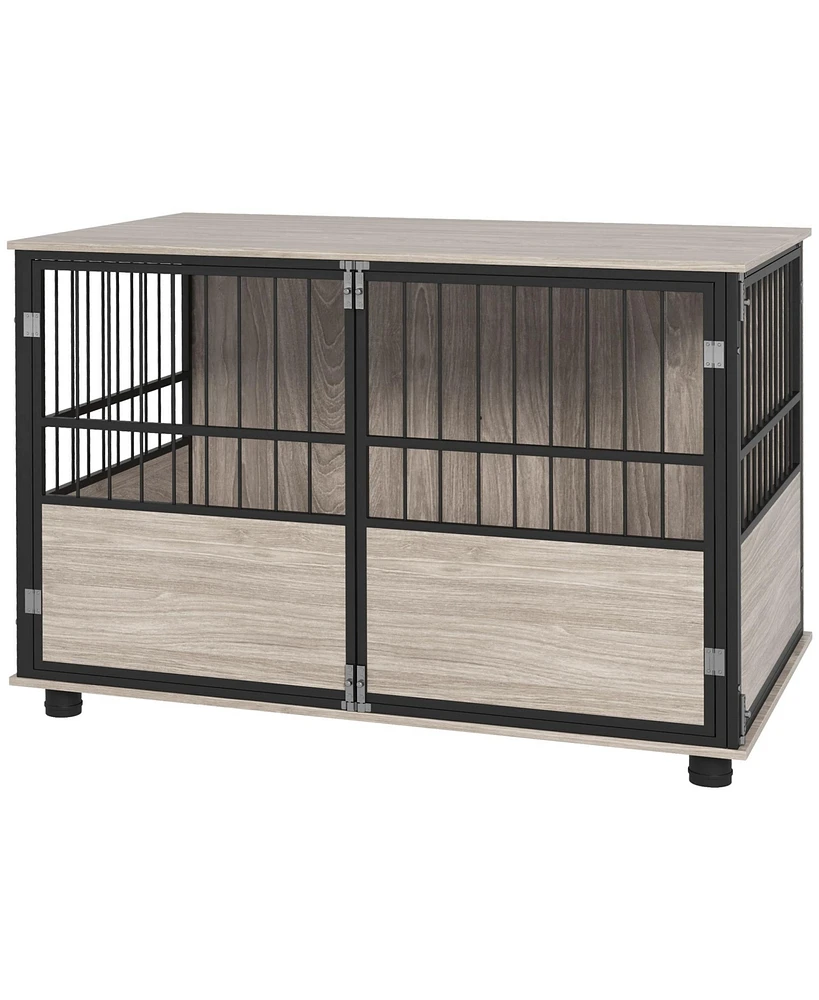 39.5" Dog Crate Furniture End Table, Wooden Dog Kennel Indoor Pet House with 3 Doors, for Small to Large Dogs