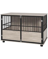 39.5" Dog Crate Furniture End Table, Wooden Dog Kennel Indoor Pet House with 3 Doors, for Small to Large Dogs