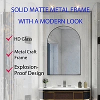 24x36 Inch Arched Recessed Medicine Cabinet, Metal Framed Bathroom Wall Cabinet with Mirror and Adjustable Shelves, Wall Mirror with Storage for Bathr