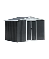 Simplie Fun Outdoor Storage Garden Bike Shed 8x6 Feet Apex Roof Dark Grey With Aluminum alloy frame and sliding door