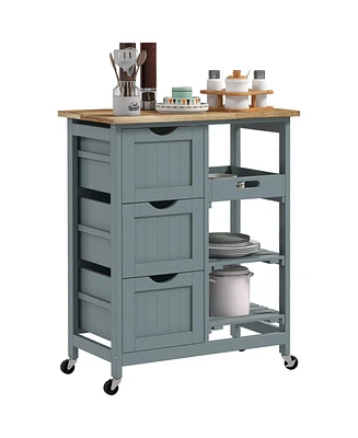 Streamdale Furniture Rolling Kitchen Island Cart, Bar Serving Cart, Compact Trolley on Wheels with Wood Top, Shelves & Drawers for Home Dining Area, G