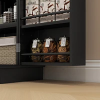 41" Kitchen Pantry Storage Cabinet, Freestanding Kitchen Cabinet with 12 Door Shelves, Double Doors, 5-tier Shelving and Adjustable Shelves, Blac