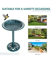 28'' Bird Bath Outdoor Resin Decor with Fleur De Lis Pattern, Time-Worn Finish
