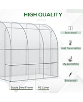 7' x 4' x 7' Outdoor Lean to Greenhouse, Walk-In Green House Plant Nursery with Roll-up Window, Pe Cover, White