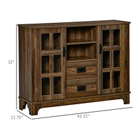 Sideboard Buffet Cabinet, Glass Door Kitchen Cabinet, Coffee Bar Cabinet with Storage Drawers & Adjustable Shelves for Living Room, Dark Walnut