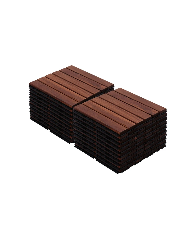 Streamdale Furniture Acacia Wood Interlocking Deck Tiles Striped Pattern, 20 Pcs 12" x 12" Square Acacia Hardwood Outdoor Flooring for Patio, Bancony,