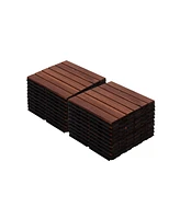 Streamdale Furniture Acacia Wood Interlocking Deck Tiles Striped Pattern, 20 Pcs 12" x 12" Square Acacia Hardwood Outdoor Flooring for Patio, Bancony,