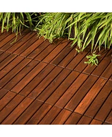 Simplie Fun Acacia Wood Interlocking Deck Tiles Striped Pattern, 20 Pcs 12" x 12" Square Acacia Hardwood Outdoor Flooring for Patio, Bancony, Pool Sid