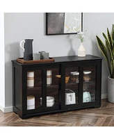 Streamdale Furniture Sideboard Buffet Cabinet, Stackable Credenza, Coffee Bar Cabinet with Sliding Glass Door and Adjustable Shelf, Black