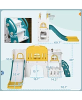 Streamdale Furniture 8 in 1 Toddler Slide for Kids Age 1-3 Years, Indoor Kids Slide Playset with Basketball Hoop, Climber, Telescope, Tunnel, Steering