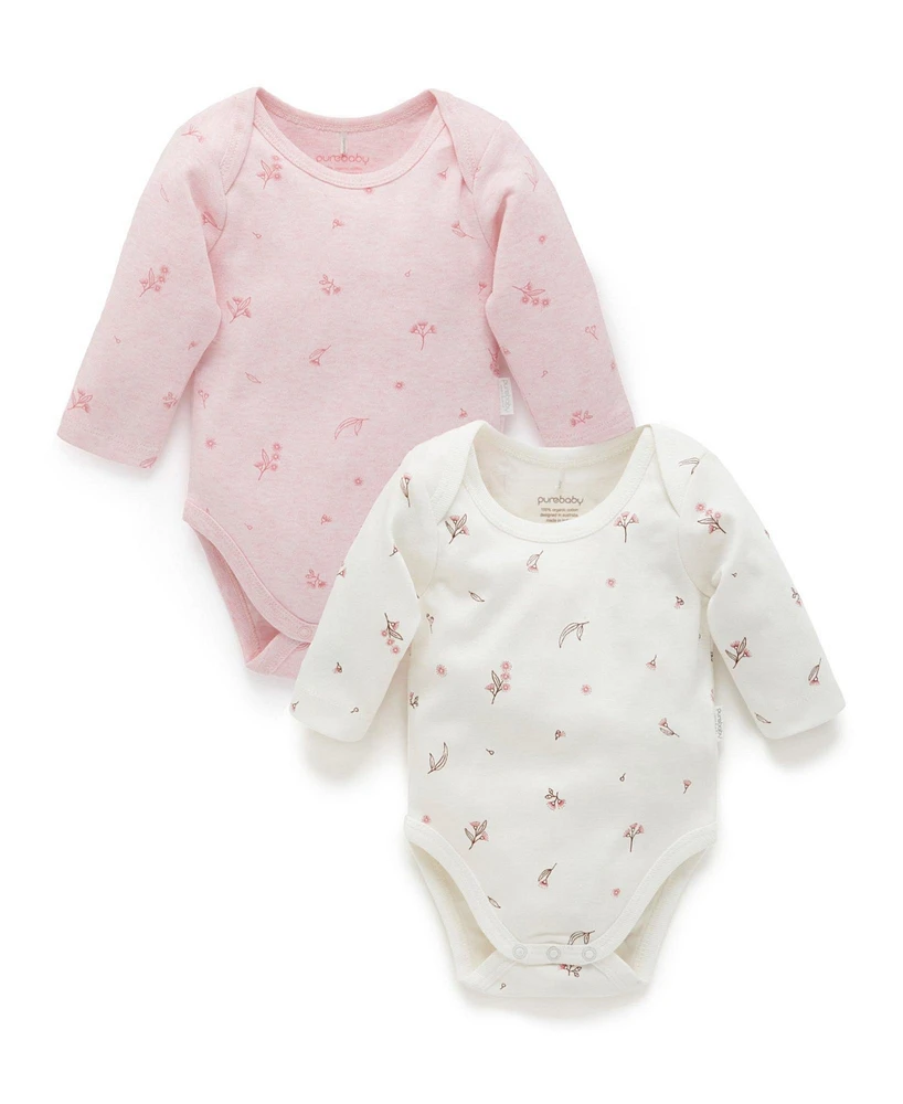 Purebaby Baby Girls Easy Neck L/S Bodysuit 2 pack