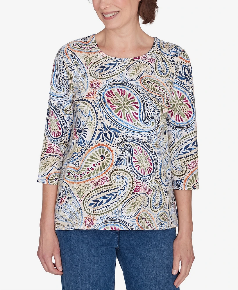 Alfred Dunner Petite Key Items Paisley Short Sleeve Top