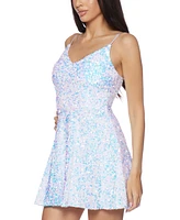 B Darlin Juniors' V-Neck Sphaghetti-Strap A-Line Sequin Dress