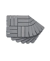 Pcs Interlocking Deck Tiles Checker Pattern, 12" x 12" Square Light Gray Acacia Hardwood Outdoor Flooring for Patio, Bancony, Pool Side