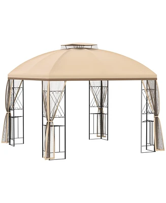 Streamdale Furniture 10' x 10' Patio Gazebo with Corner Shelves, Double Roof Outdoor Gazebo Canopy Shelter with Removable Mesh Netting, for Garden, La