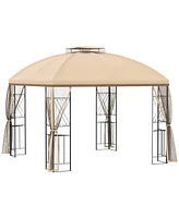 Simplie Fun 10' x 10' Patio Gazebo with Corner Shelves, Double Roof Outdoor Gazebo Canopy Shelter with Removable Mesh Netting, for Garden, Lawn, Backy