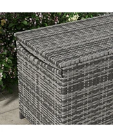 83 Gallon Deck Box, Large Outdoor Storage Chest, Pe Wicker Trunk for Outside on Wheels for Garden Tools, Pool Supplies & Patio Furniture Cushions, Gra
