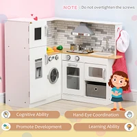 Simplie Fun Corner Play Kitchen Set with Sound Effects and Tons of Countertop Space, Large Wooden Kitchen with Washing Machine, Food Toys, Ice Maker,