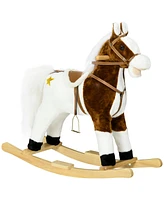 Streamdale Furniture Rocking Horse with Sound, Ride on Horse with Saddle, Toddler Rocker, Gift for 3-8 Year Old, Brown