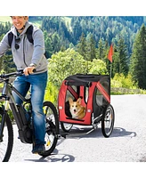 Simplie Fun Dog Bike Trailer Pet Cart Bicycle Wagon Cargo Carrier Attachment for Travel with 3 Entrances Large Wheels for Off-Road & Mesh Screen