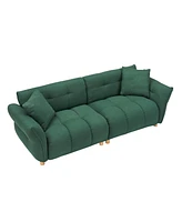 93.70 inches long, Teddy Sofa Fabric, with two matching pillows and three spacious and comfortable seats, for Apartment Office Living Room - Green