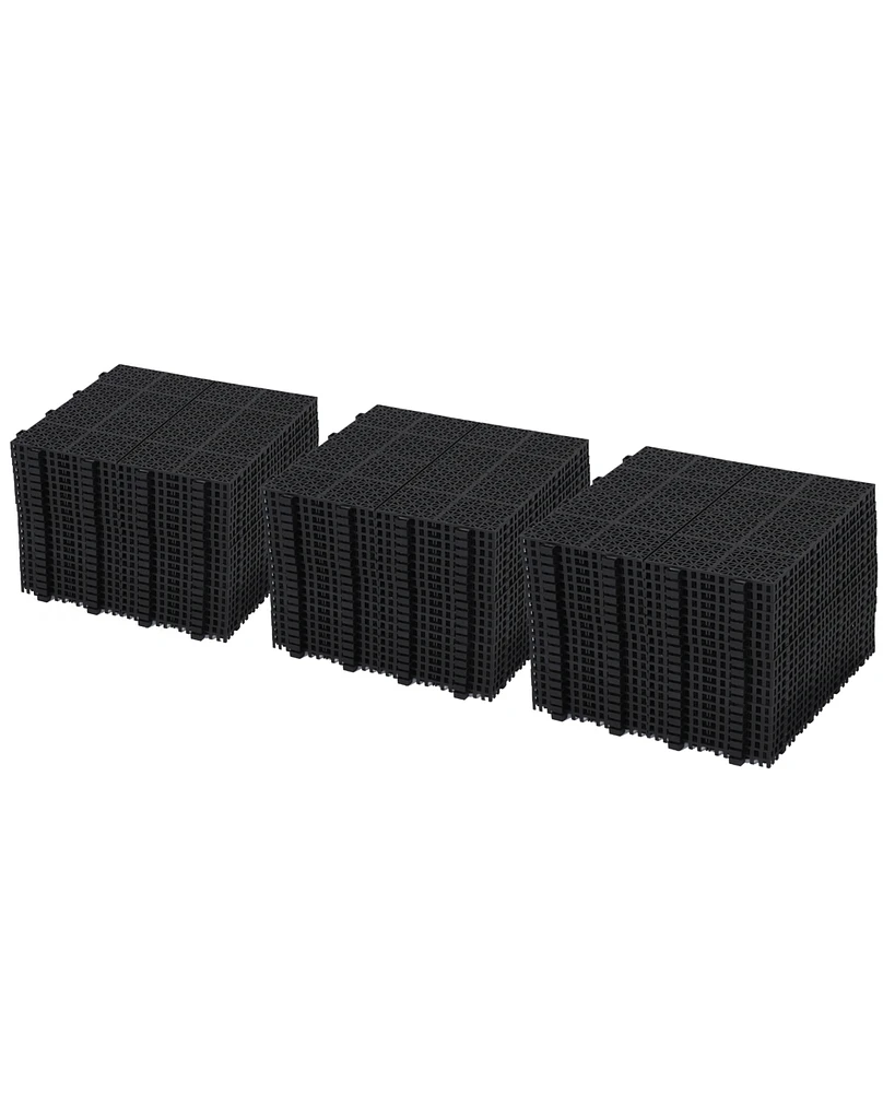 Simplie Fun 12 x 12 Inch Black Interlocking Deck Tiles Plastic Waterproof Outdoor All Weather Anti