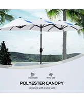 Double-sided Patio Umbrella 9.5' Large Outdoor Market Umbrella with Push Button Tilt and Crank, 3 Air Vents and 12 Ribs, for Garden, Deck, Pool, White
