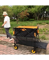 Simplie Fun Big large capacity Folding cart Extra Long Extender Wagon Cart Folding Wagon Garden Shopping Beach Cart (black +orange)