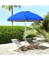 5.7' Portable Beach Umbrella with Tilt, Adjustable Height, 2 Cup Holders & Hooks, Uv 40+ Ruffled Outdoor Umbrella with Vented Canopy, Blue