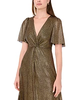 Msk Women's Metallic V-Neck Flutter-Sleeve Gown