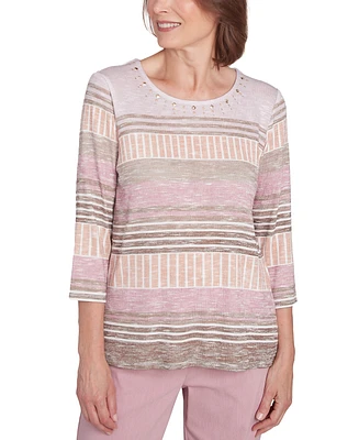 Alfred Dunner Petite Telluride Striped Patchwork Top