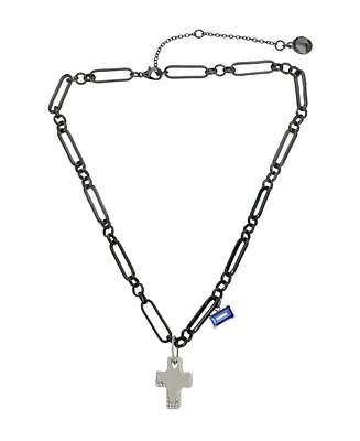 Steve Madden Faux Stone Puffy Cross Pendant Necklace - Crystal/Two