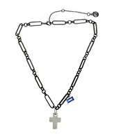 Steve Madden Faux Stone Puffy Cross Pendant Necklace - Crystal/Two