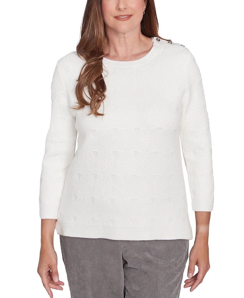 Alfred Dunner Petite Copenhagen Textured Cable Sweater