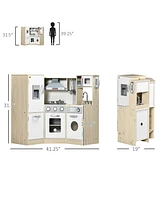 Streamdale Furniture Ultra-Big Corner Kids Kitchen Playset with Sound Effects, Wooden Play Kitchen with Stainless Steel Cooking Toys, Imaginative Pret
