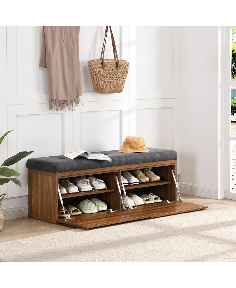 Streamdale Furniture 49" Shoe Storage Bench Entryway Shoe Cabinet Storage Ottoman with Padded Seat Cushion and Double Doors for Entryway, Hallway and