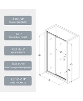 Streamdale Furniture 50-54" W x 71" H Piovt Swing Glass Shower Door, Pivot Frame Sliding Shower Door with 1/4" (6mm) Clear Sgcc Tempered Glass, Matte