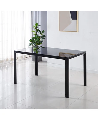 Simplie Fun Dining Table with metal leg and glass, Modern Space Saving Kitchen Table for Living Room, black glass table,120x70x75cm, dining table, kit